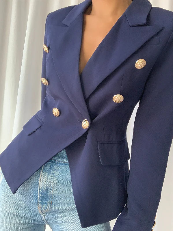 Short skirt design PENELOPE Double-Breasted Blazer in Blue
