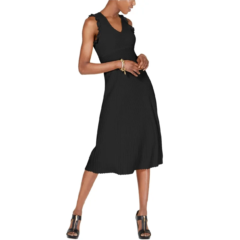 Cozy Look Michael Kors Womens Ribbed A-line Dress, Black, Small