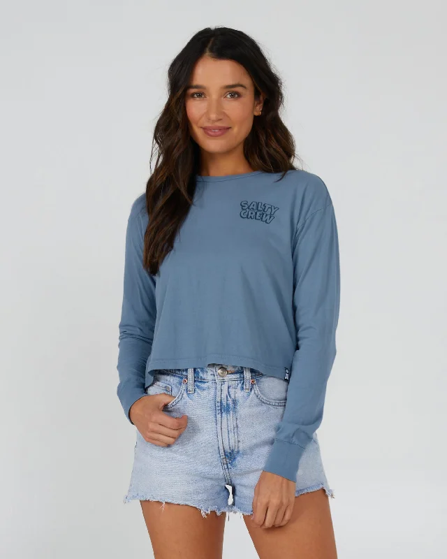 High Street Style Floats Your Boat L/S Crop - Bluestone
