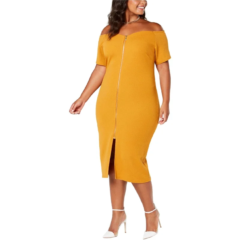 Sports litigation style Planet Gold Womens Zip Front Bodycon Dress, Yellow, 1X
