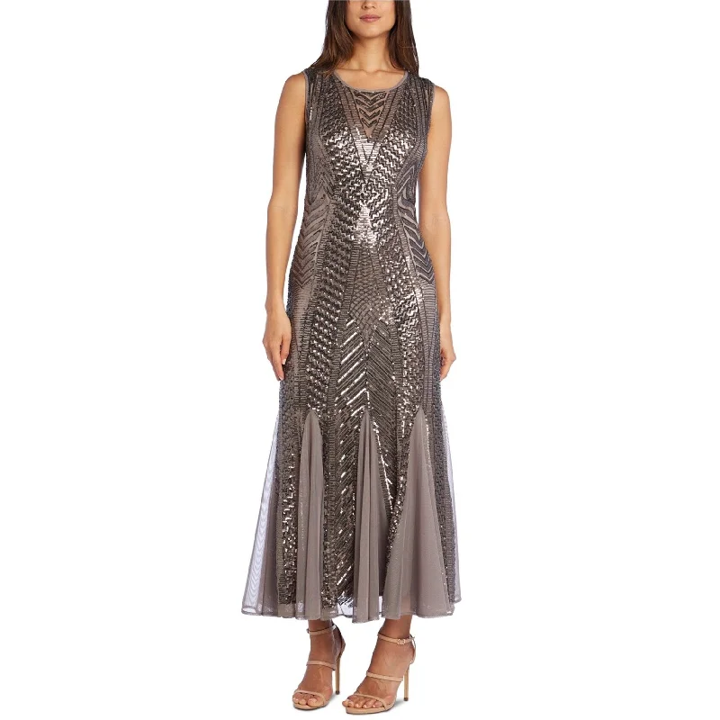 Mid-length Style R & M Richards Womens Godet Sequined Gown Dress, Brown, 8
