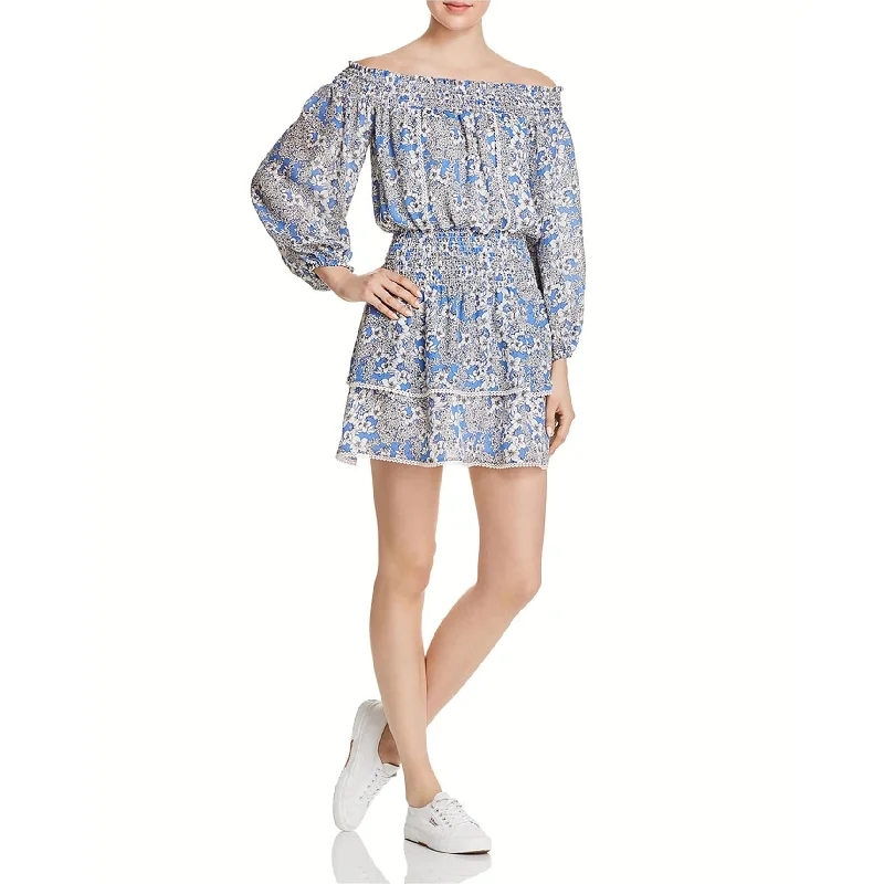 Sports And Leisure Parker Womens Floral Off-Shoulder Dress, Blue, Small
