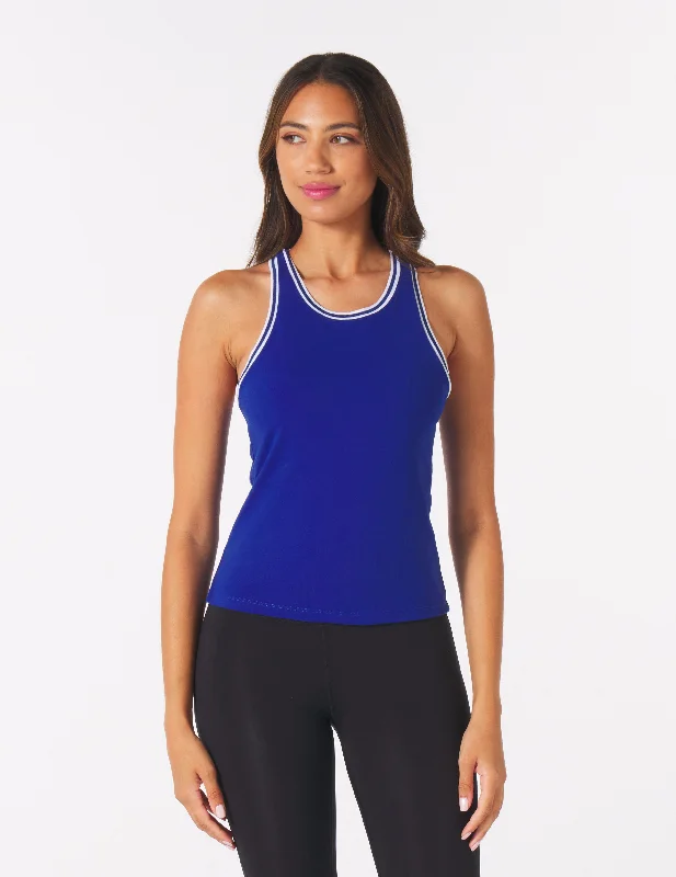 Elegant Classic Socialite Tank: Monaco Blue/White