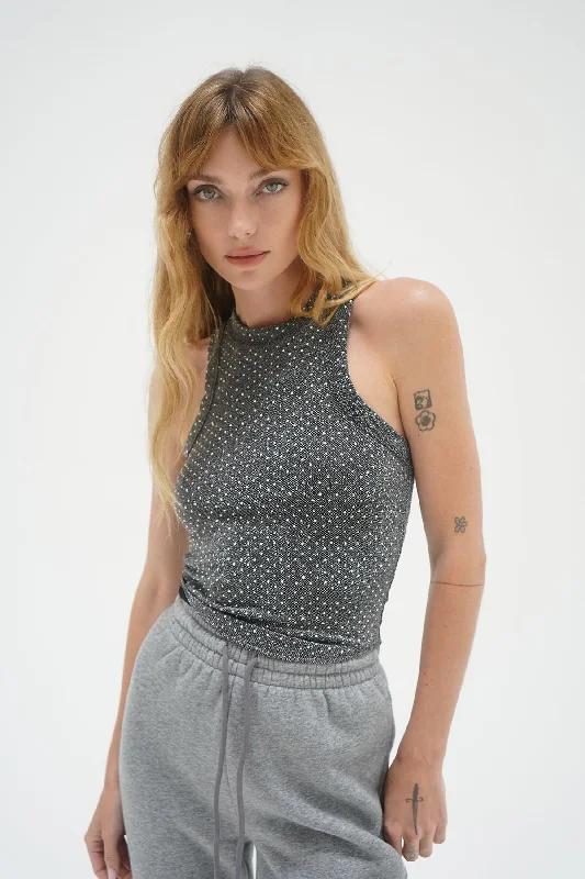 Sports High Waist Style Detra Rhinestone Tank - Black Rhinestone