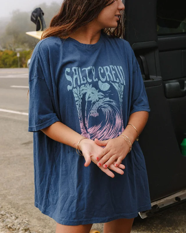 Stand-up collar design Big Wave Cover Up Tee - Denim