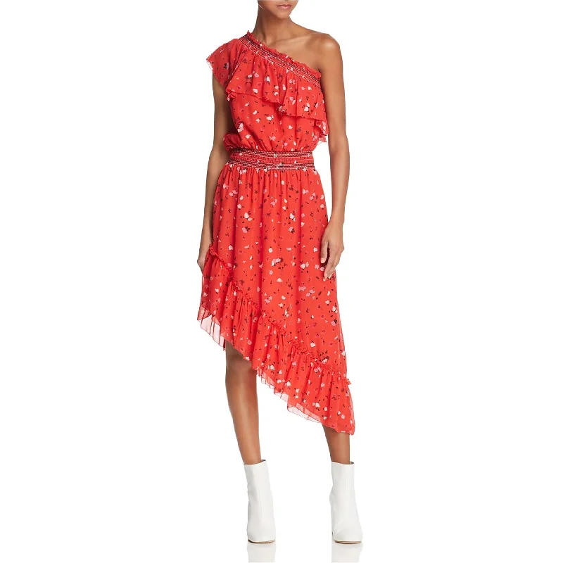 Retro Style Joie Womens Silk Midi A-Line Asymmetrical One Shoulder Dress