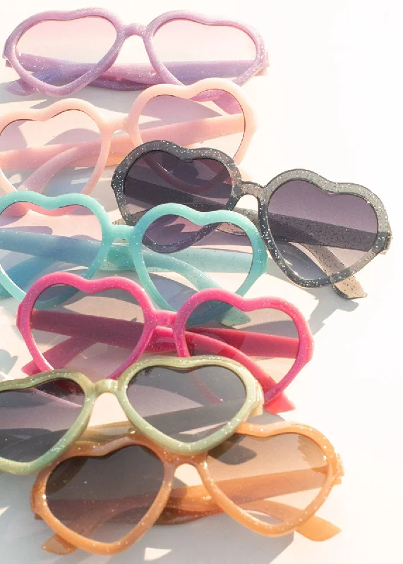 Carefree Style Kids Glitter Jelly Heart Sunglasses - Pink