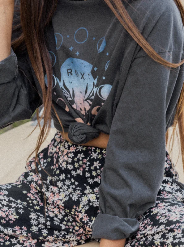 Romantic And Sweet Moon Stars Oversized Graphic Long Sleeve T-Shirt - Anthracite