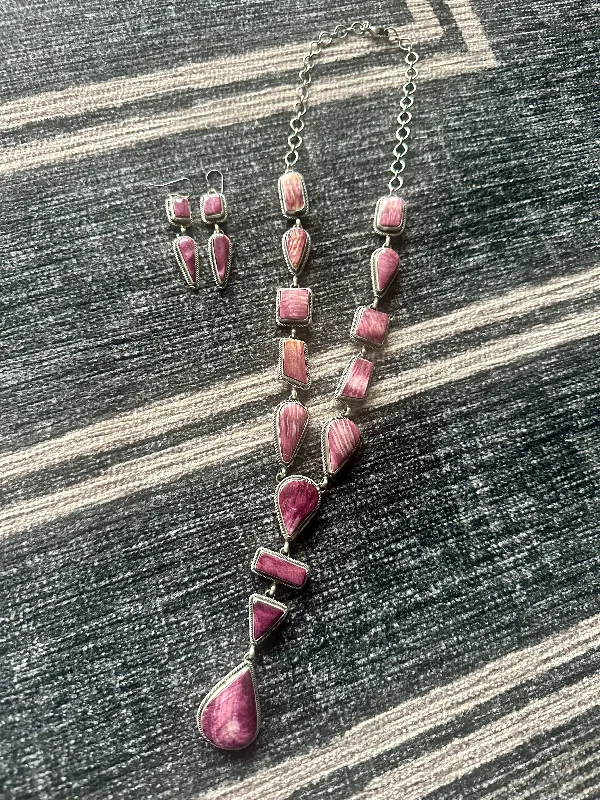 Personal Charm Purple Spiny Necklace & Earrings Set signed