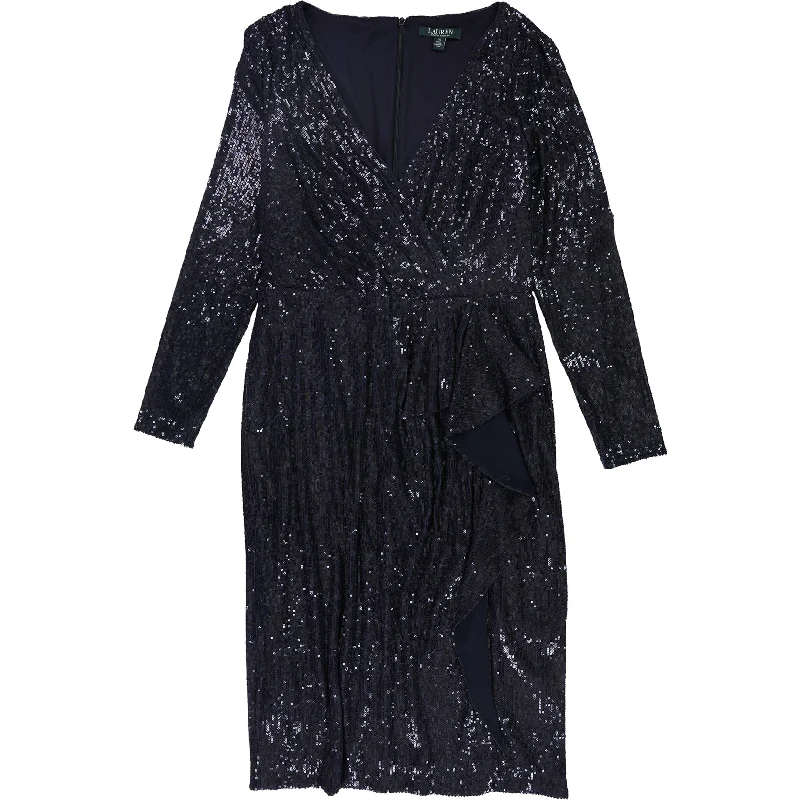 Classic style Ralph Lauren Womens Sequinned Surplice Dress, Blue, 10