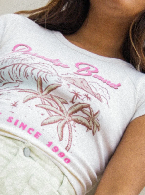Advanced Design Paradise Bound Crop Ribbed T-Shirt - Egret