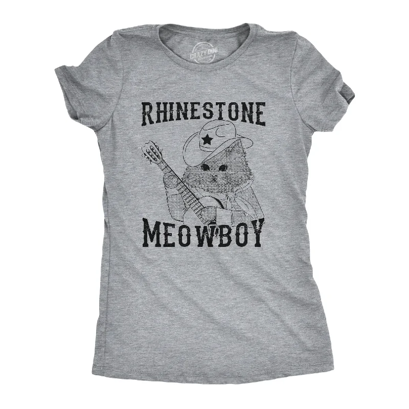 Chic Relaxation Rhinestone Meowboy Women's T Shirt