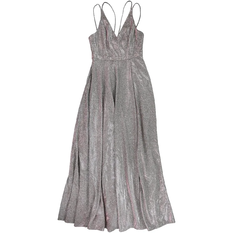 Urban Sense XSCAPE Womens Sparkled Maxi Sheath Surplice Gown Dress, Metallic, 8