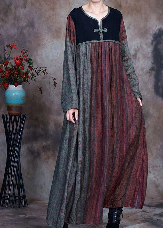High-quality fabrics Bohemian Red Green retro Patchwork Print Fall Long sleeve Long Dresses High-quality fabrics Bohemian Red Green retro Patchwork Print Fall Long sleeve Long Dresses