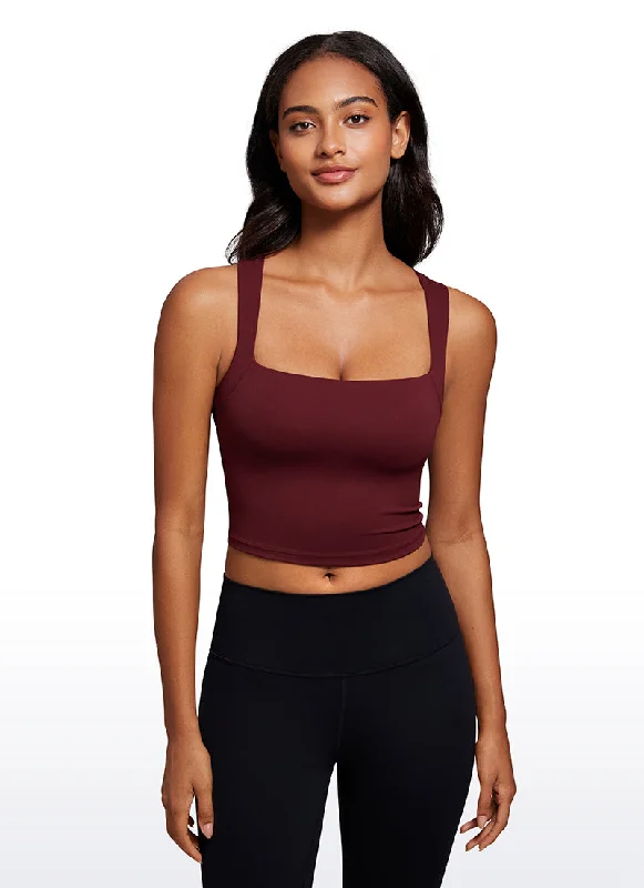 Comfortable Sweaters Butterluxe Longline Square Neck Built-in Bra Sports Tanks