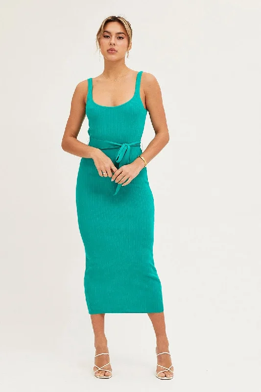 Romantic Data Green Knit Dress Evening Bodycon