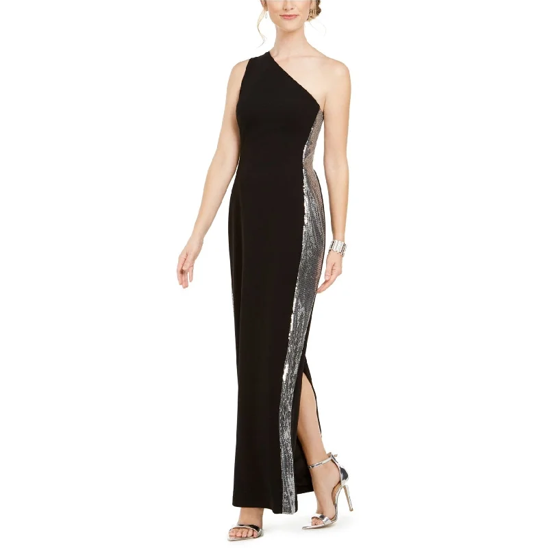Classic Design Vince Camuto Womens Sequin Gown One Shoulder Dress, Black, 2