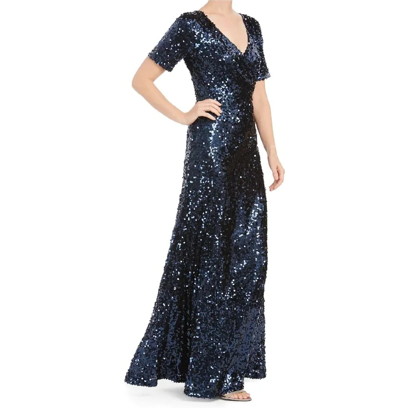 Fashionable Ease Calvin Klein Womens Sequin Surplice Gown Dress, Blue, 8