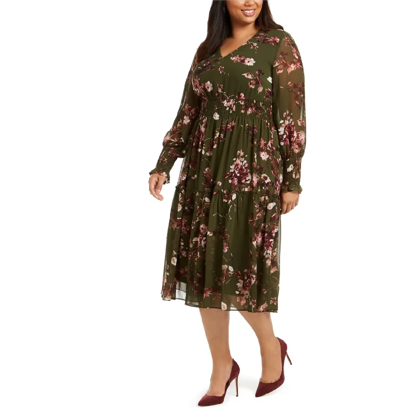 Fun and cute Taylor Womens Ruffled Midi Dress, Green, 18W
