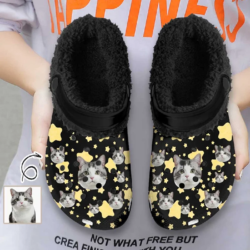 Luxe Comfort Custom Pet Face Stars Fuzzy Lined Clog Adult Hole Shoes Keep Your Feet Warm