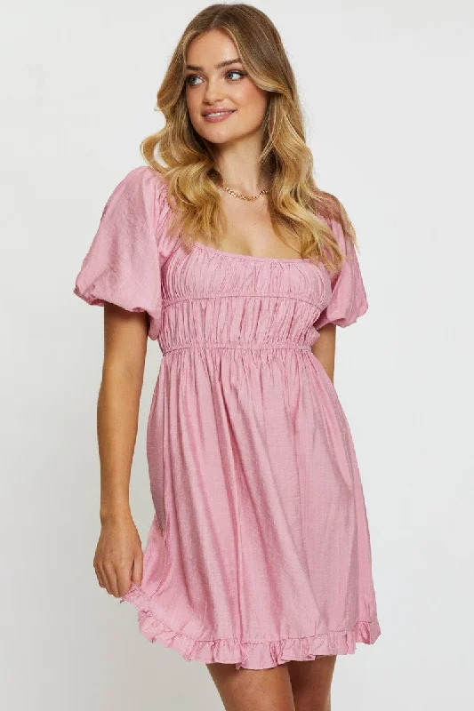 Innovative Design Pink Mini Dress Short Sleeve Evening
