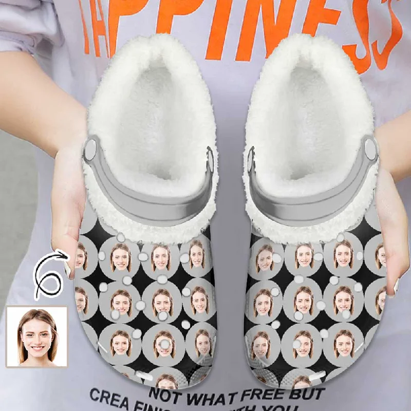 Easy Style Custom Your Face Fuzzy Lined Clog Adult Hole Shoes Keep Your Feet Warm