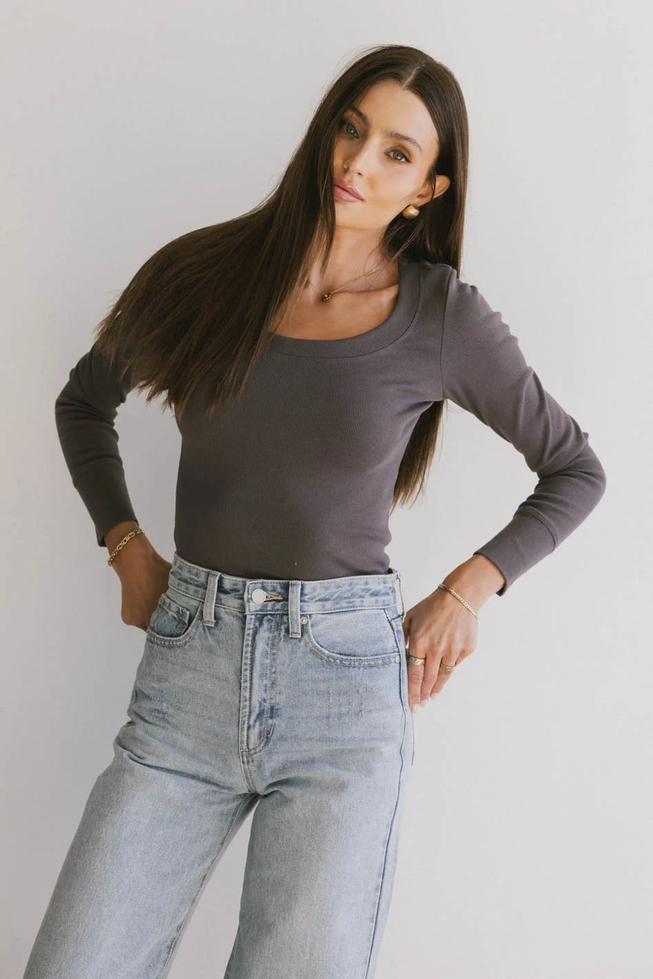 Everyday Style Tylar Scoop Neck Top in Charcoal - FINAL SALE