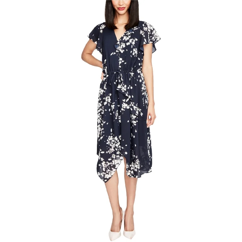 Noble Temperament Rachel Roy Womens Ruffle Trimmed A-line Asymmetrical Dress, Blue, X-Large