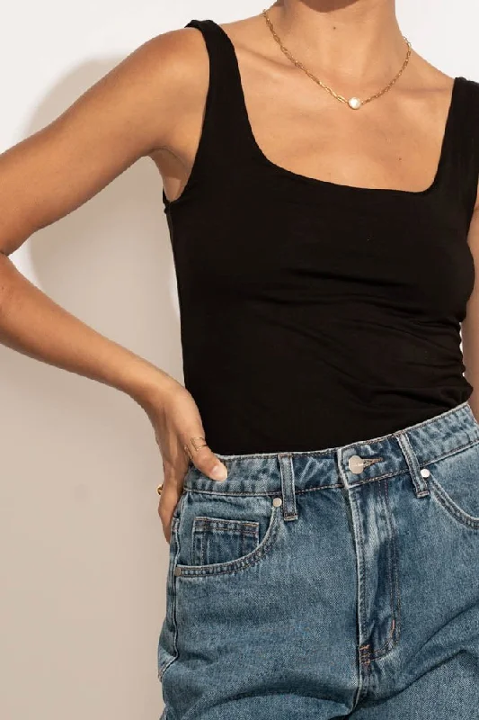 Retro Design Scoop Neck Tank in Black - FINAL SALE