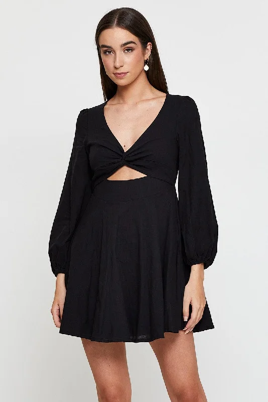 Chic Outfits Black Mini Dress Long Sleeve