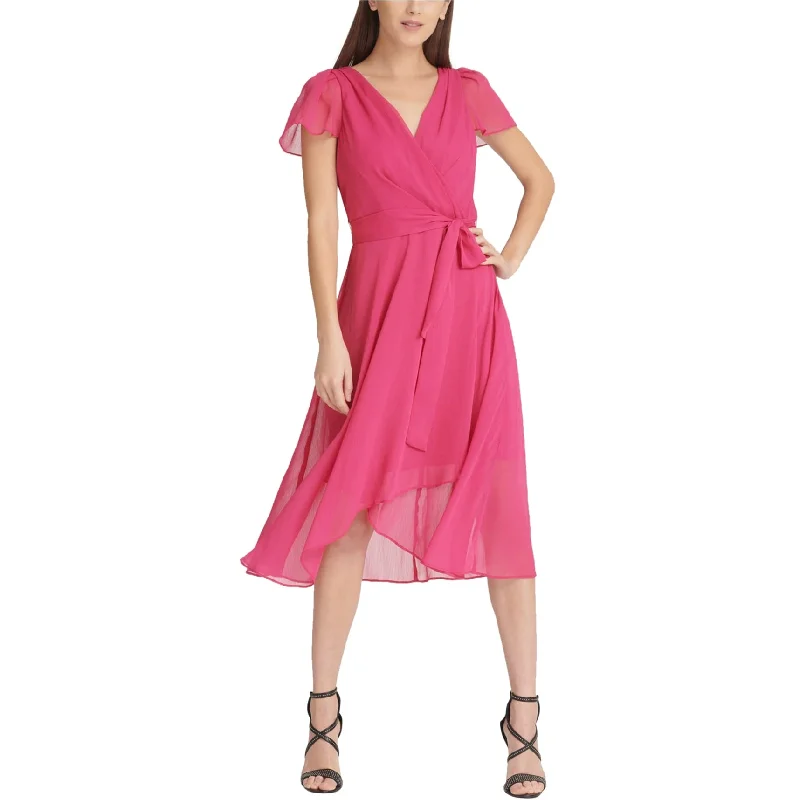 Timeless Comfort DKNY Womens Belted Surplice Dress, Pink, 8