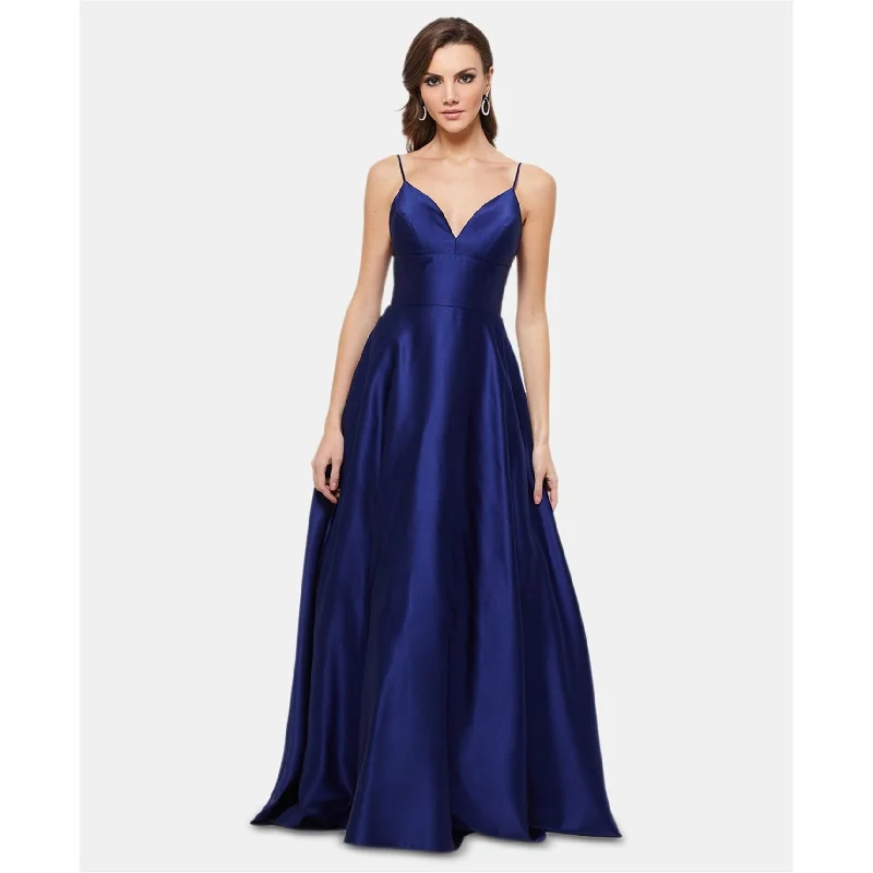 Free Design Betsy & Adam Womens Satin Gown Dress, Blue, 0