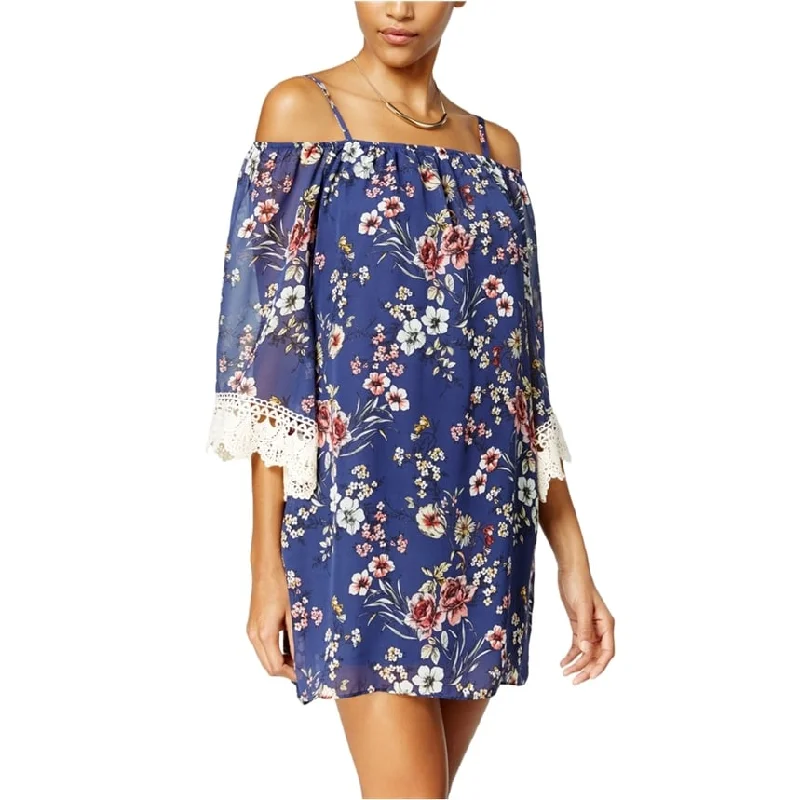 Sports Fitness Wear BCX Womens Floral Off The Shoulder Sheath Dress, Blue, Large