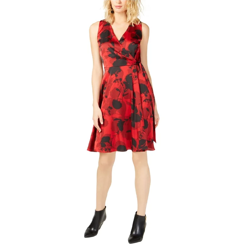 Romantic And Sweet I-N-C Womens Floral Tie-Waist Surplice Dress, Red, 12