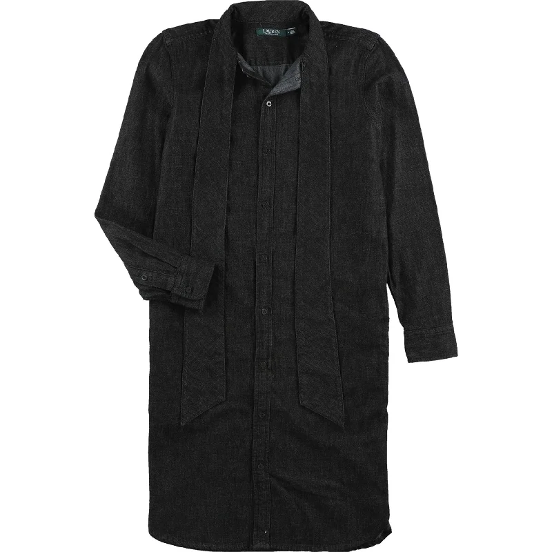 Urban Fashion Ralph Lauren Womens Almozino Tie Neck Shirt Dress, Black, 2