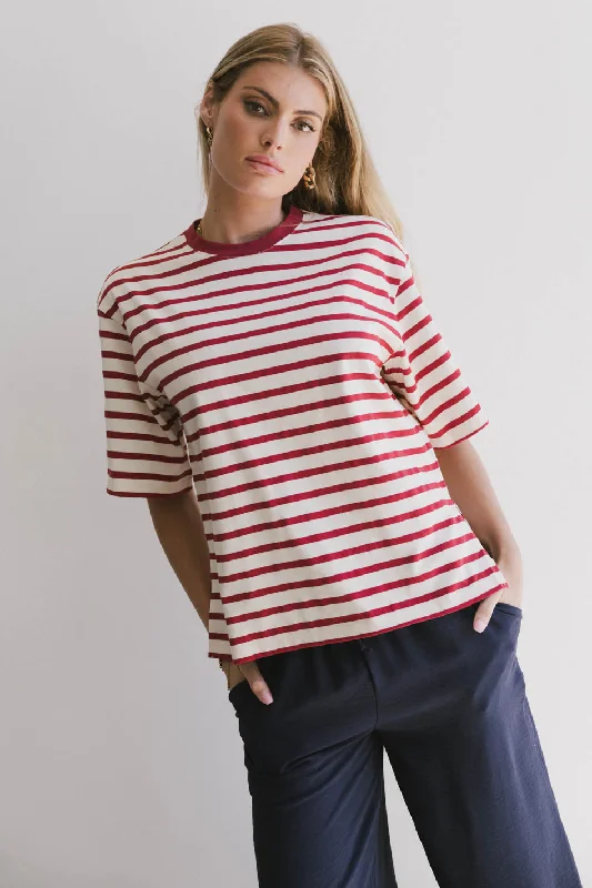 Simple Elegance Freddie Striped Tee in Red
