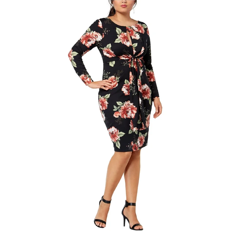 Goddess Outfit Soprano Womens Waist Tie Bodycon Dress, Black, 1X