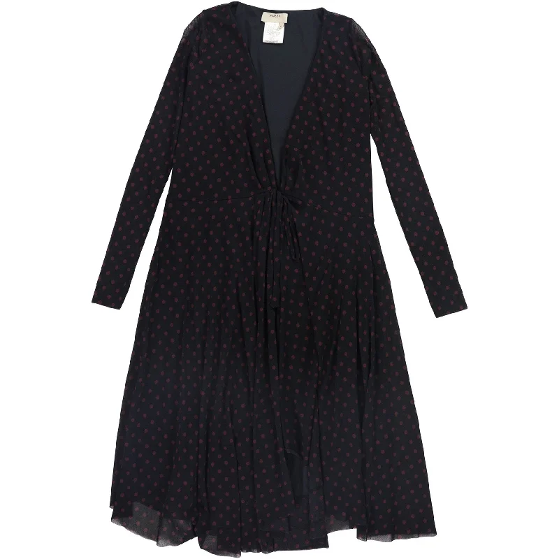 Breathable Design Fuzzi Womens Polka Dot Wrap Dress, Black, Small