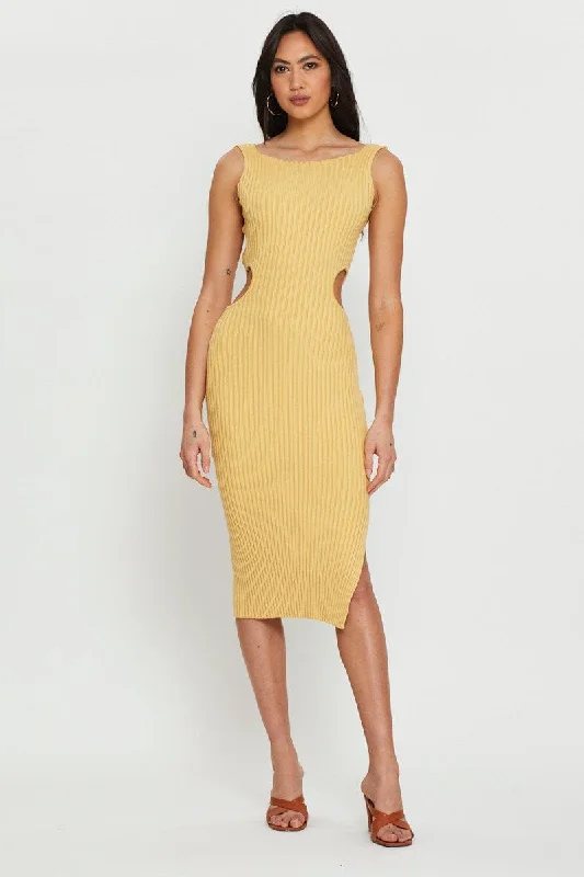 Elegant And Elegant Orange Knit Dress Midi