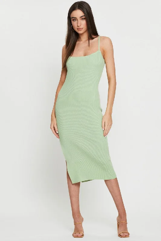 Layered Style Green Knit Dress Bodycon