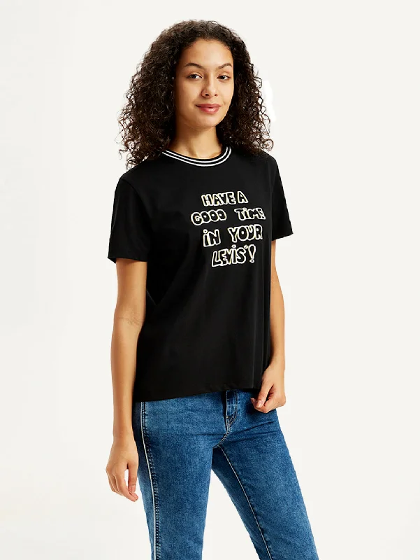 Tropical Style Women's Typographic Print Straight Fit T-Shirt