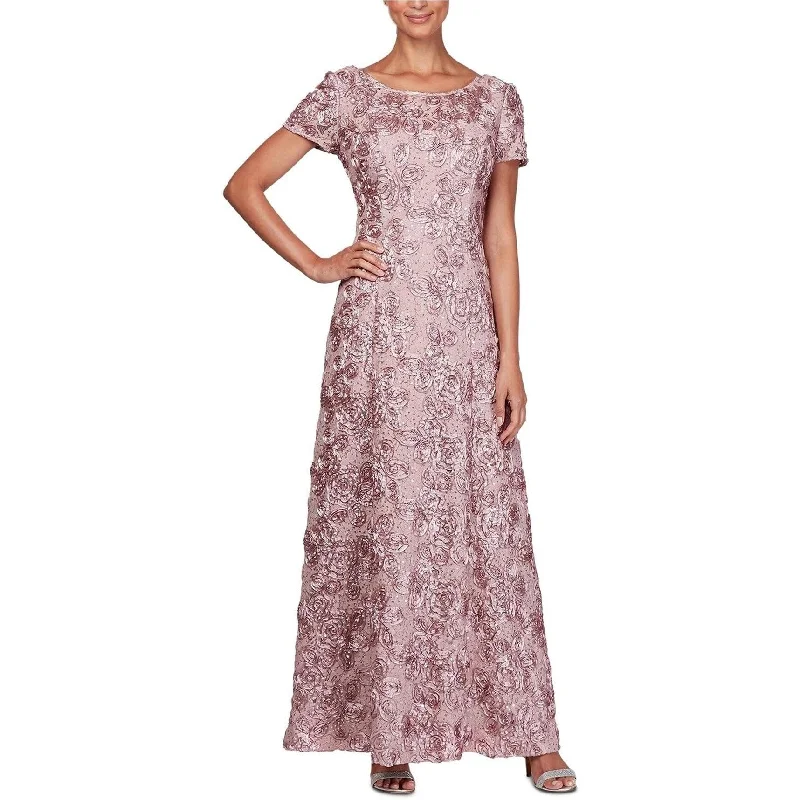 High-quality Design Alex Evenings Womens Rosette Sequin Lace Gown Dress, Pink, 16W
