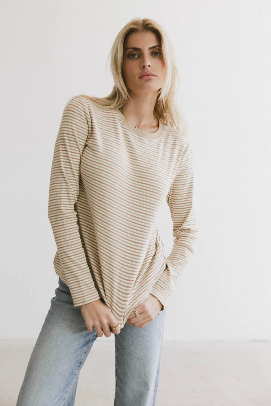 French Style August Striped Ribbed Top