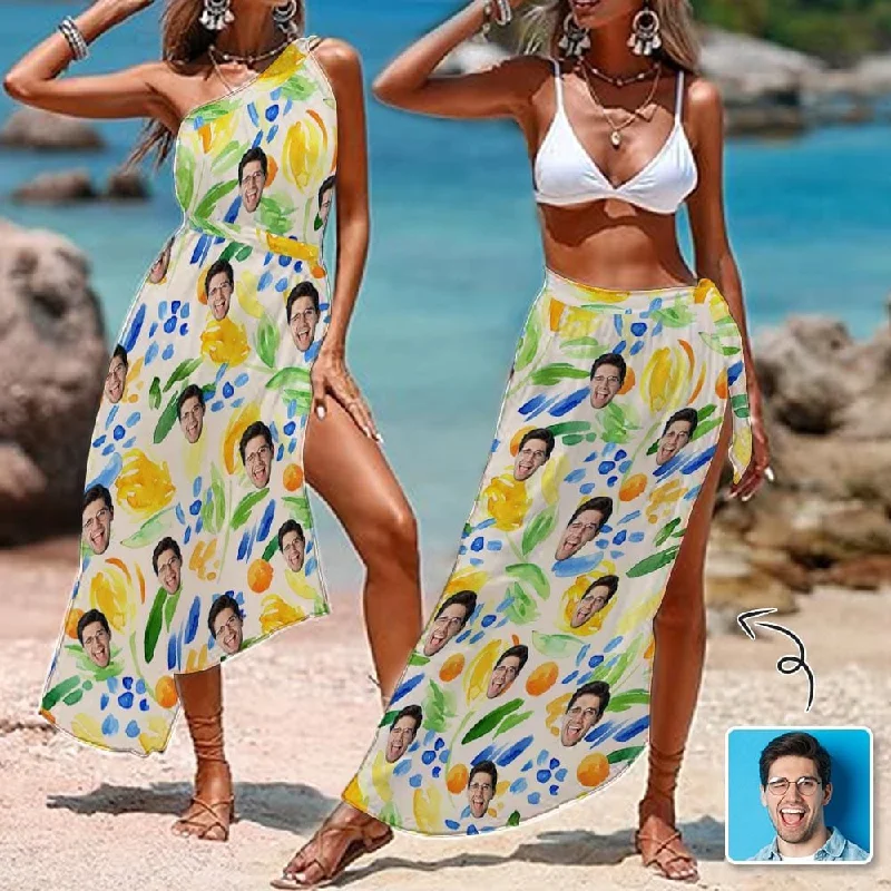 Classic Design Custom Face Fruit Color Summer Women's Long Cover Up Skirt With Slit Swimsuit Beach Wrap