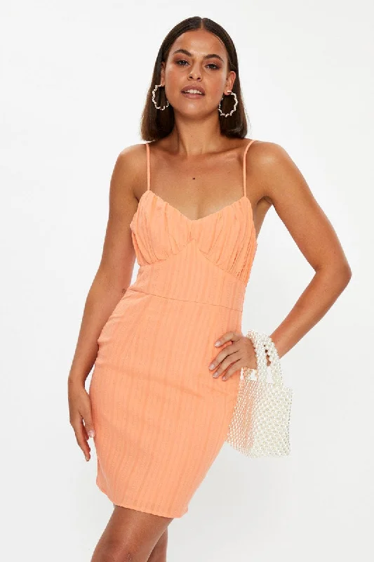 High-end Fabrics Orange Bustier Mini Bodycon Dress