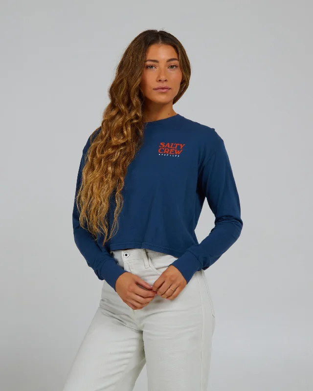 Diamond Series Surf Check L/S Crop - Denim
