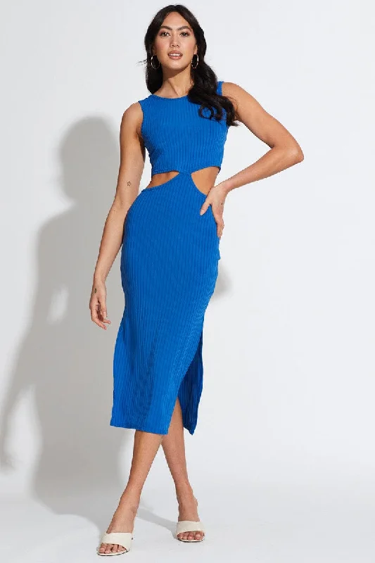 Urban Style Blue Midi Dress Knot Front