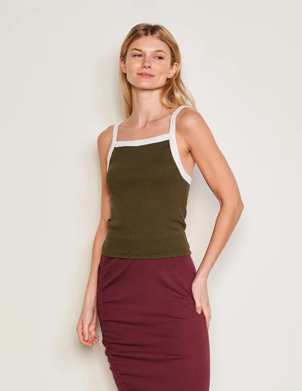 Free and comfortable Sundry Ringer Apron Tank in Olive