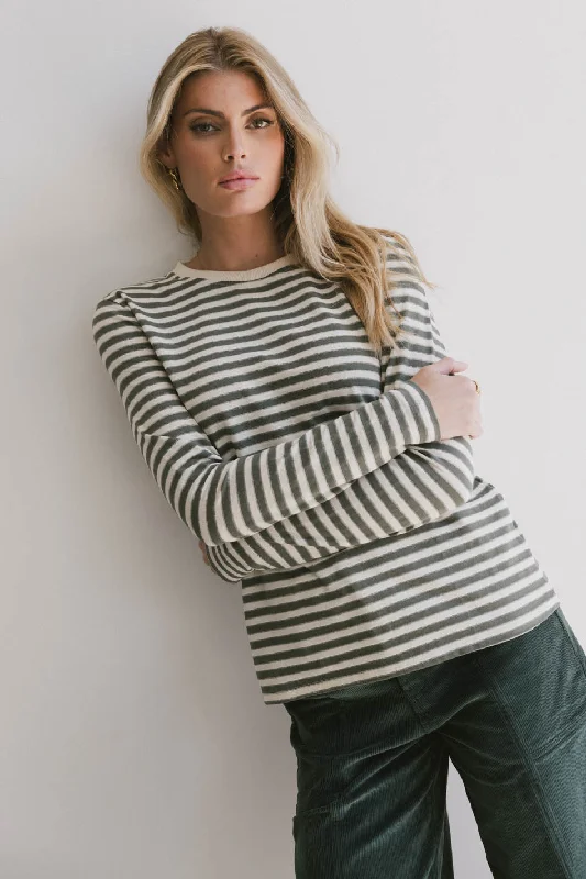 Simple Style Reggie Striped Top in Olive and White - FINAL SALE