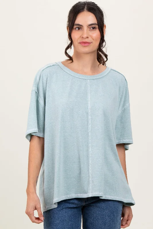 Relaxed Chic Mint Solid Tri-Blend Short Sleeve Tunic Top